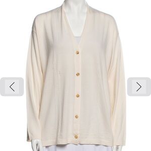 The Row Cream V-Neck Button Cardigan AS IS size M Wool Holes